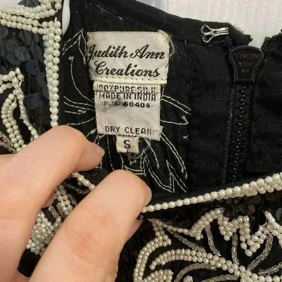 NWT Vintage JUDITH ANN Black&White Beaded 100% Silk Evening Blouse Lux Sz Small - Picture 2 of 9